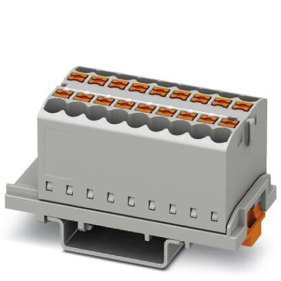 Phoenix Contact Finger-Safe Power Distribution Block; PTFIX 18X2.5-NS35 GY; 24A; 18-Pole; Push-In Terminals; 1/1 Line/Load Terminal Openings; DIN Rail - Crosswise Mount